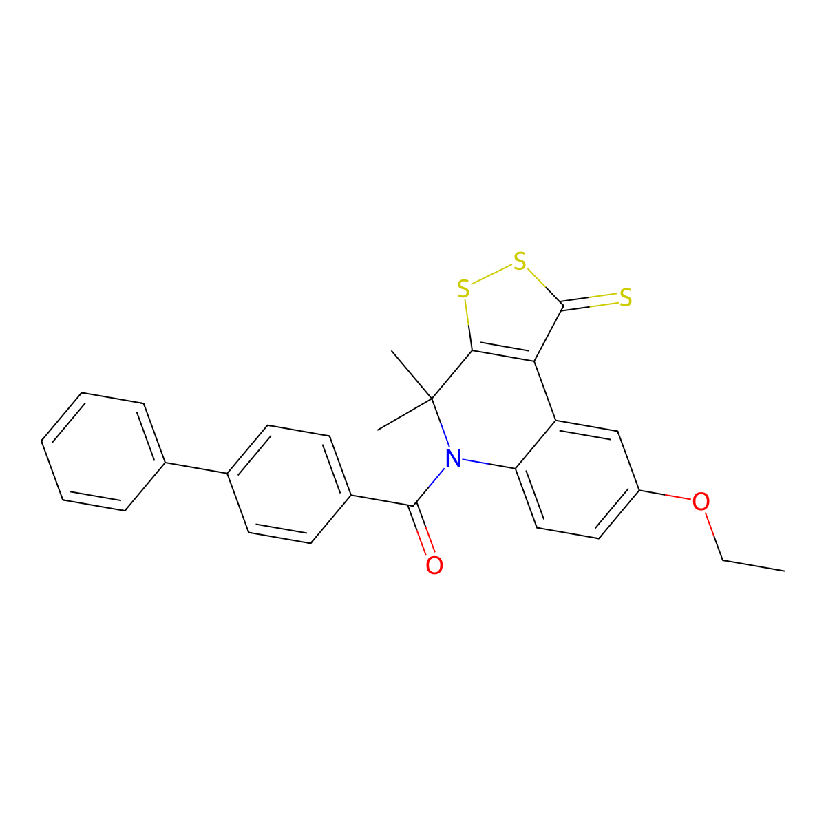 biphenyl-4-yl(8-ethoxy-4,4-dimethyl-1-thioxo-1,4-dihydro-5H-[1,2]dithiolo[3,4-c]quinolin-5-yl)methanone molecular structure, CAS 331760-99-7