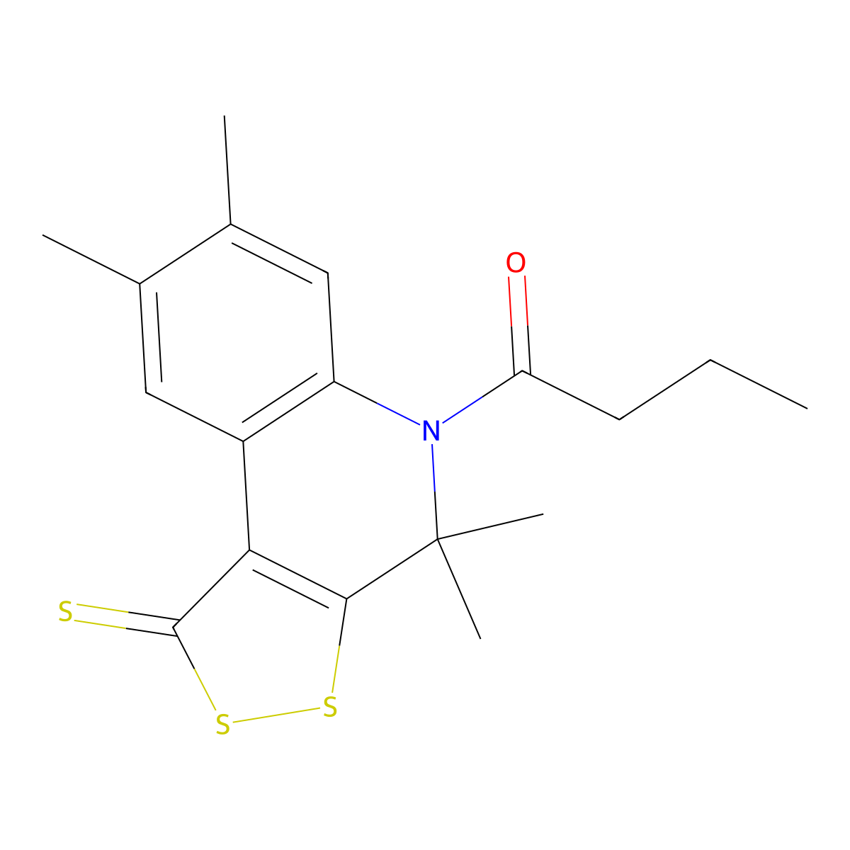 1-(4,4,7,8-tetramethyl-1-thioxo-1,4-dihydro-5H-[1,2]dithiolo[3,4-c]quinolin-5-yl)butan-1-one molecular structure, CAS 331761-19-4