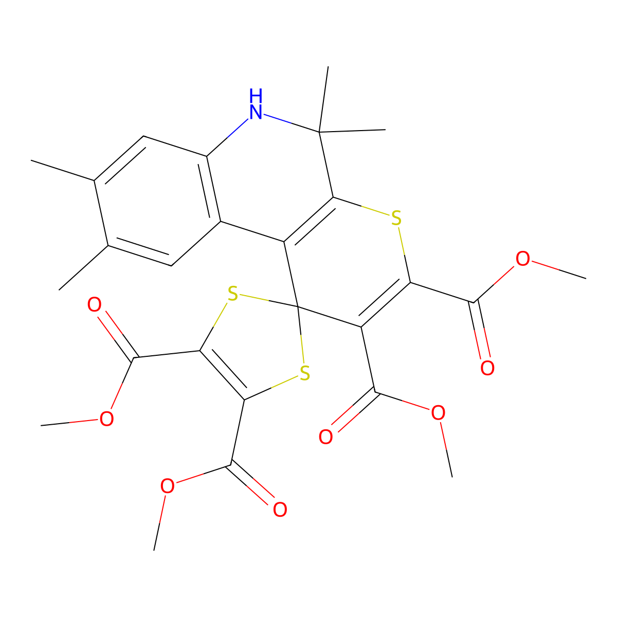 Tetramethyl 5',5',8',9'-tetramethyl-5',6'-dihydrospiro[1,3-dithiole-2,1'-thiopyrano[2,3-c]quinoline]-2',3',4,5-tetracarboxylate molecular structure, CAS 331761-20-7