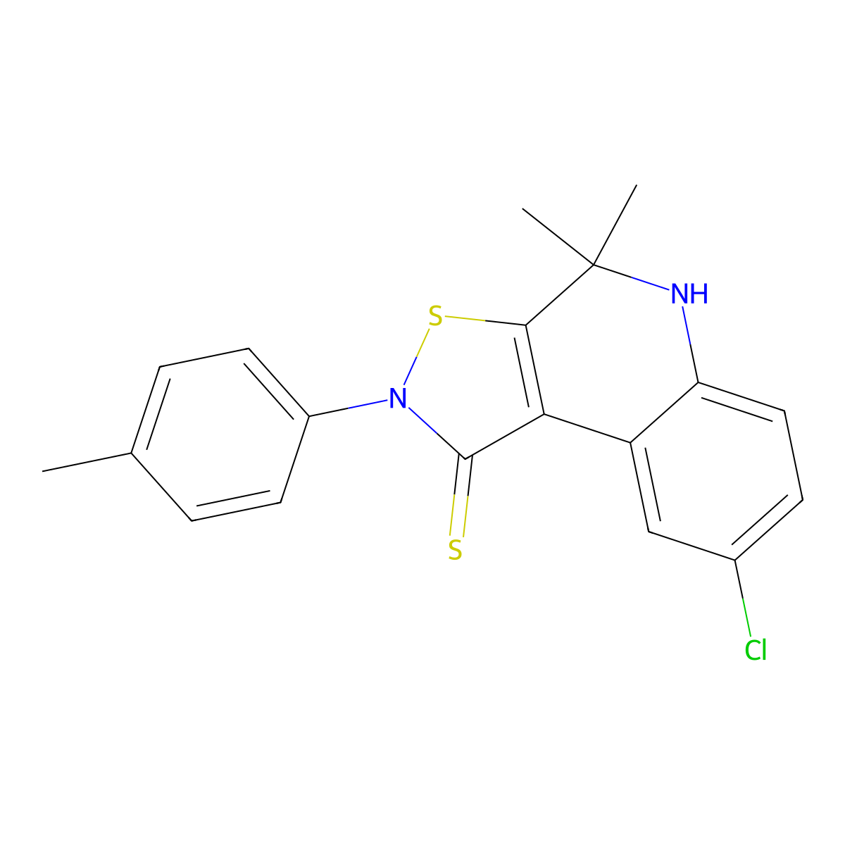 8-chloro-4,4-dimethyl-2-(4-methylphenyl)-5H-[1,2]thiazolo[5,4-c]quinoline-1-thione molecular structure, CAS 331761-25-2