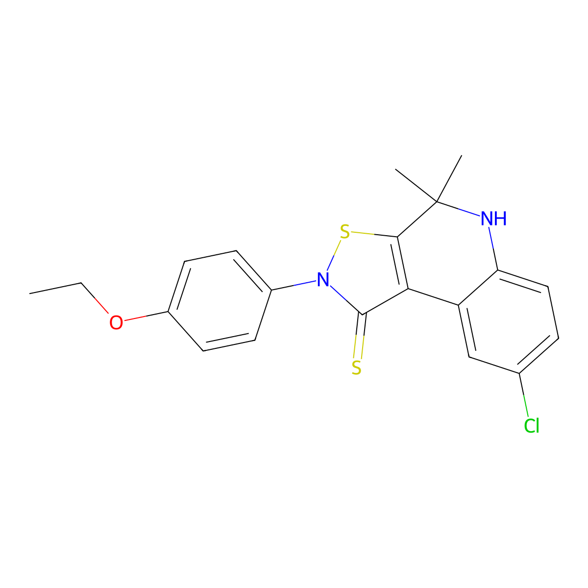 8-chloro-2-(4-ethoxyphenyl)-4,4-dimethyl-4,5-dihydroisothiazolo[5,4-c]quinoline-1(2H)-thione molecular structure, CAS 331761-26-3