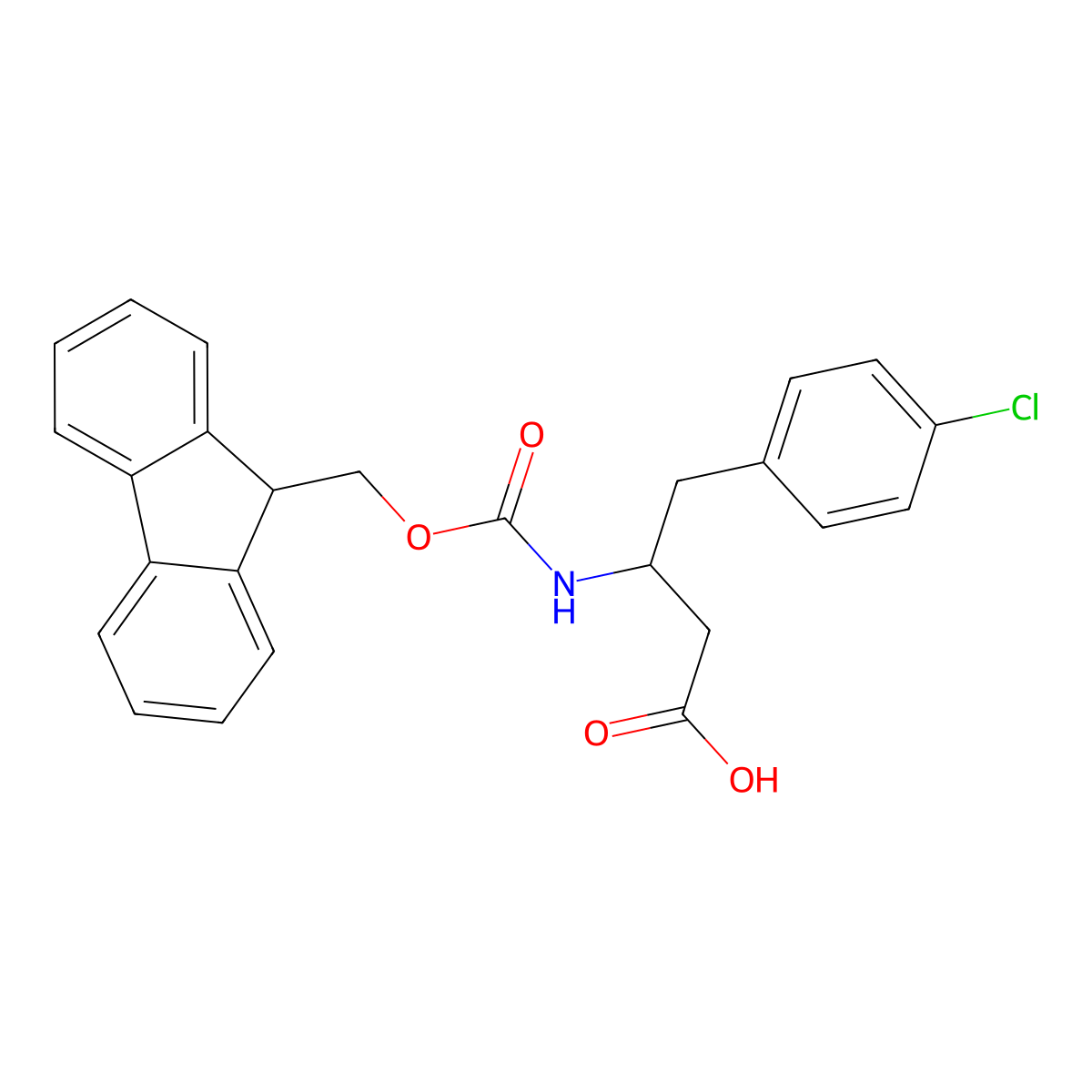 (R)-3-((((9H-Fluoren-9-yl)methoxy)carbonyl)amino)-4-(4-chlorophenyl)butanoic acid molecular structure, CAS 331763-60-1