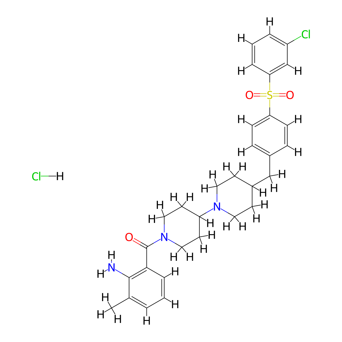 Methanone, (2-amino-3-methylphenyl)(4-((4-((3-chlorophenyl)sulfonyl)phenyl)methyl)(1,4'-bipiperidin)-1'-yl)-, hydrochloride (1:1) molecular structure, CAS 331765-01-6
