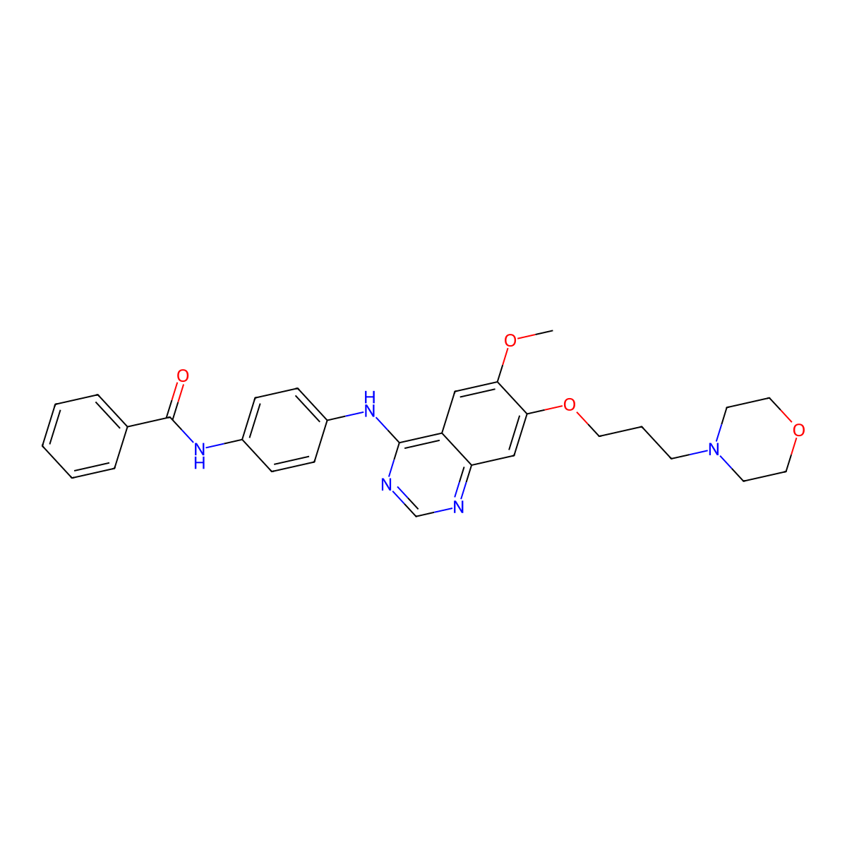 4-(4-(N-benzoylamino)anilino)-6-methoxy-7-(3-(1-morpholino)propoxy)quinazoline molecular structure, CAS 331771-20-1