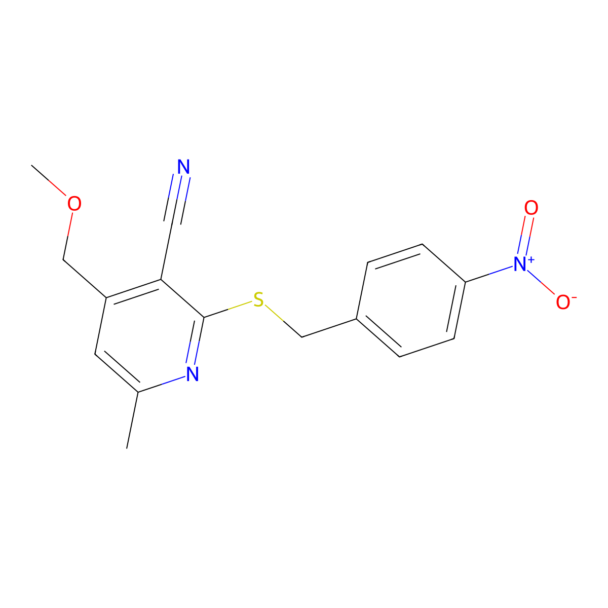 4-Methoxymethyl-6-methyl-2-(4-nitro-benzylsulfanyl)-nicotinonitrile molecular structure, CAS 331815-76-0