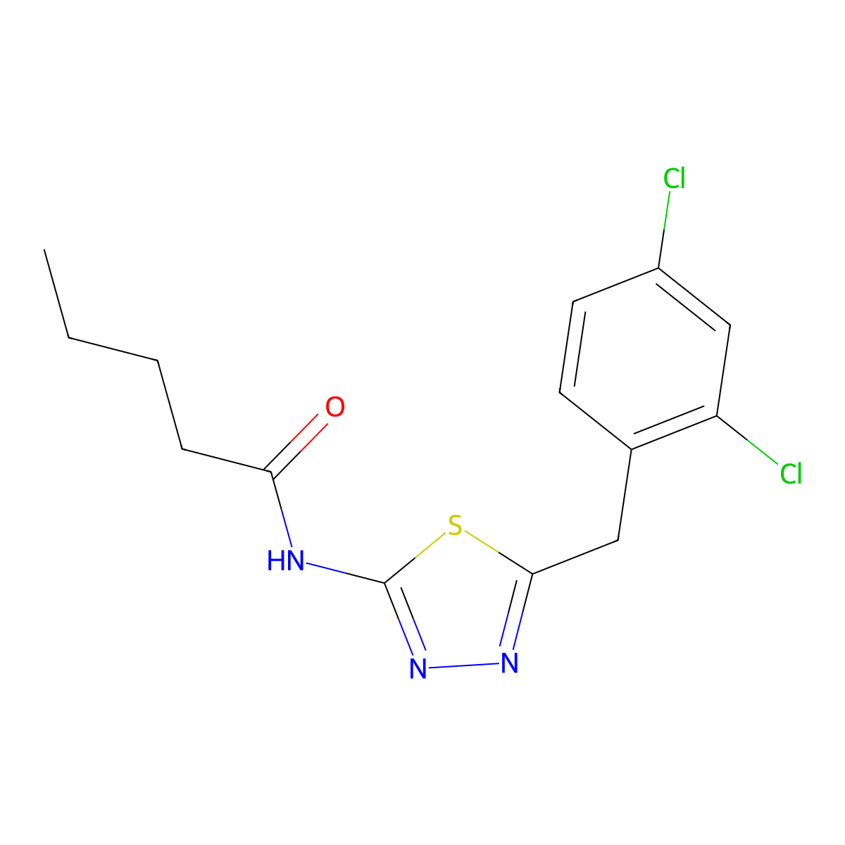 N-[5-(2,4-dichlorobenzyl)-1,3,4-thiadiazol-2-yl]pentanamide molecular structure, CAS 331818-85-0