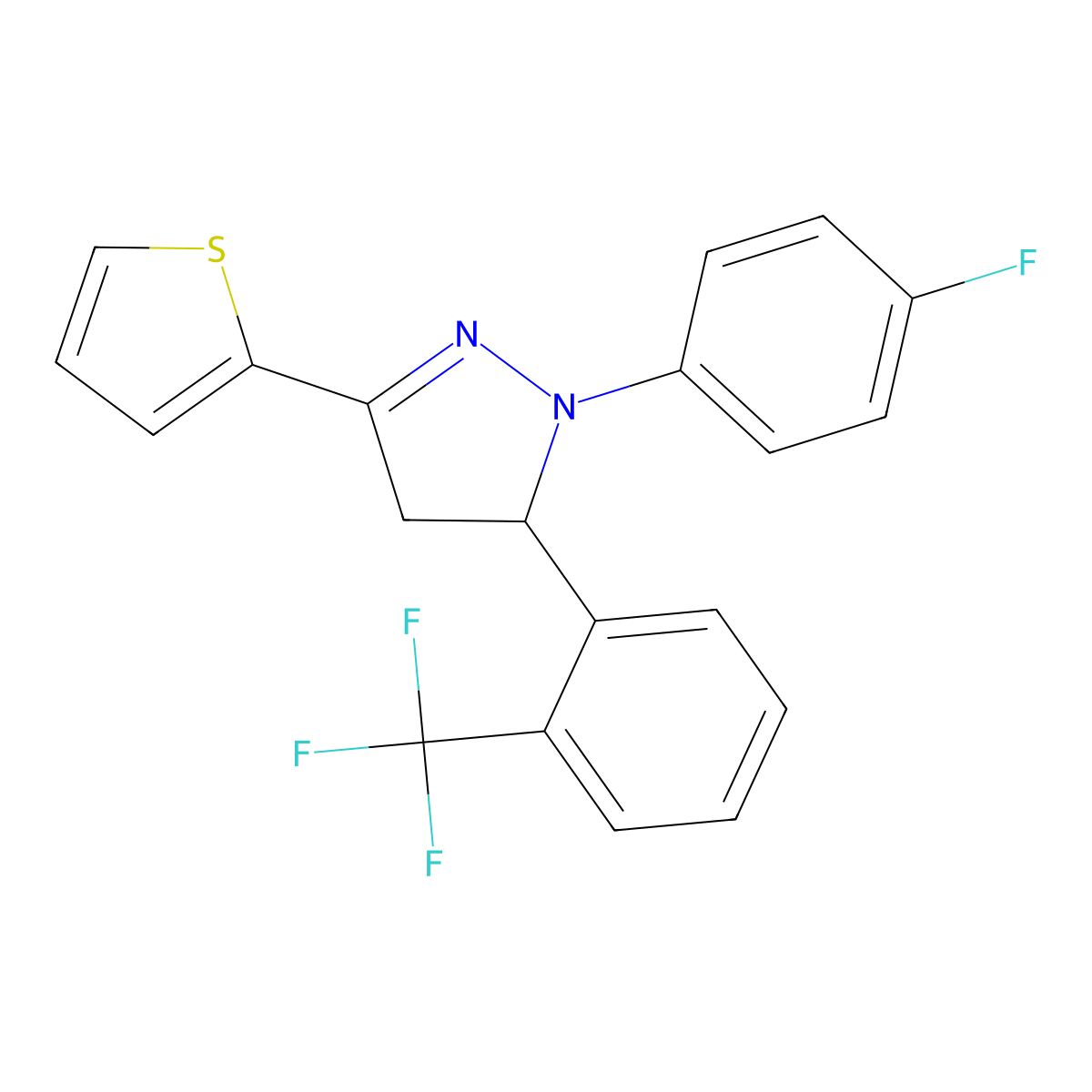 2-(4-Fluorophenyl)-5-thiophen-2-yl-3-[2-(trifluoromethyl)phenyl]-3,4-dihydropyrazole molecular structure, CAS 331819-83-1