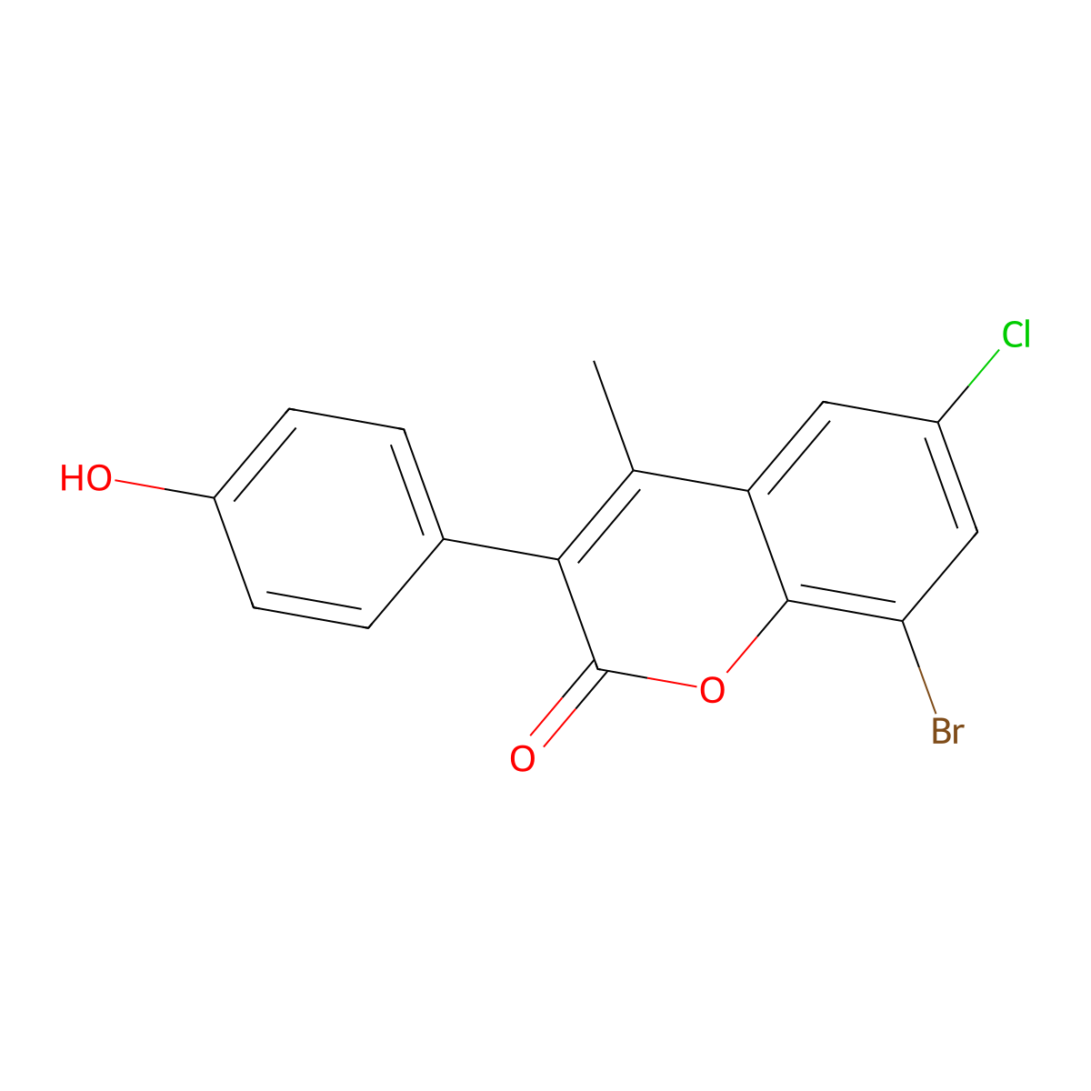 8-Bromo-6-chloro-3-(4-hydroxyphenyl)-4-methylchromen-2-one molecular structure, CAS 331821-16-0