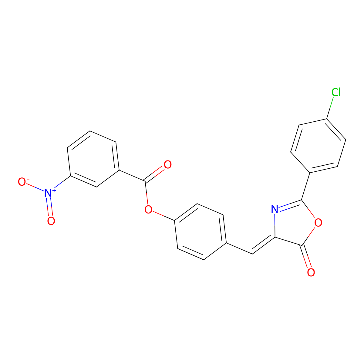 2-(4-Chlorophenyl)-4-[[4-[(3-nitrobenzoyl)oxy]phenyl]methylene]-5(4H)-oxazolone molecular structure, CAS 331828-46-7