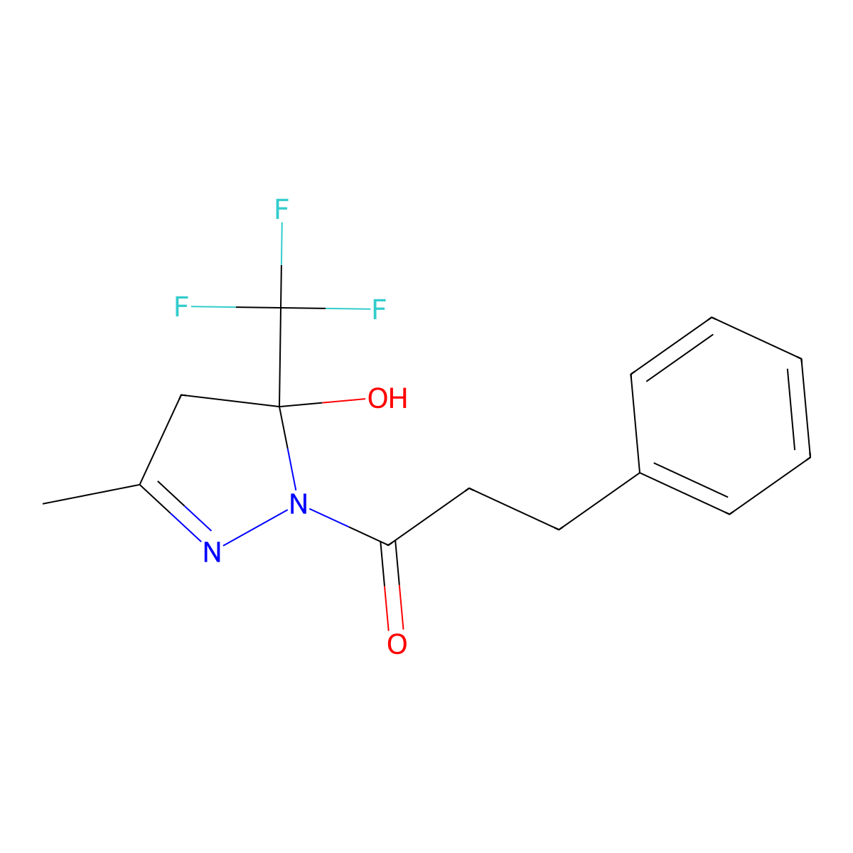 1-[5-hydroxy-3-methyl-5-(trifluoromethyl)-4,5-dihydro-1H-pyrazol-1-yl]-3-phenylpropan-1-one molecular structure, CAS 331834-88-9