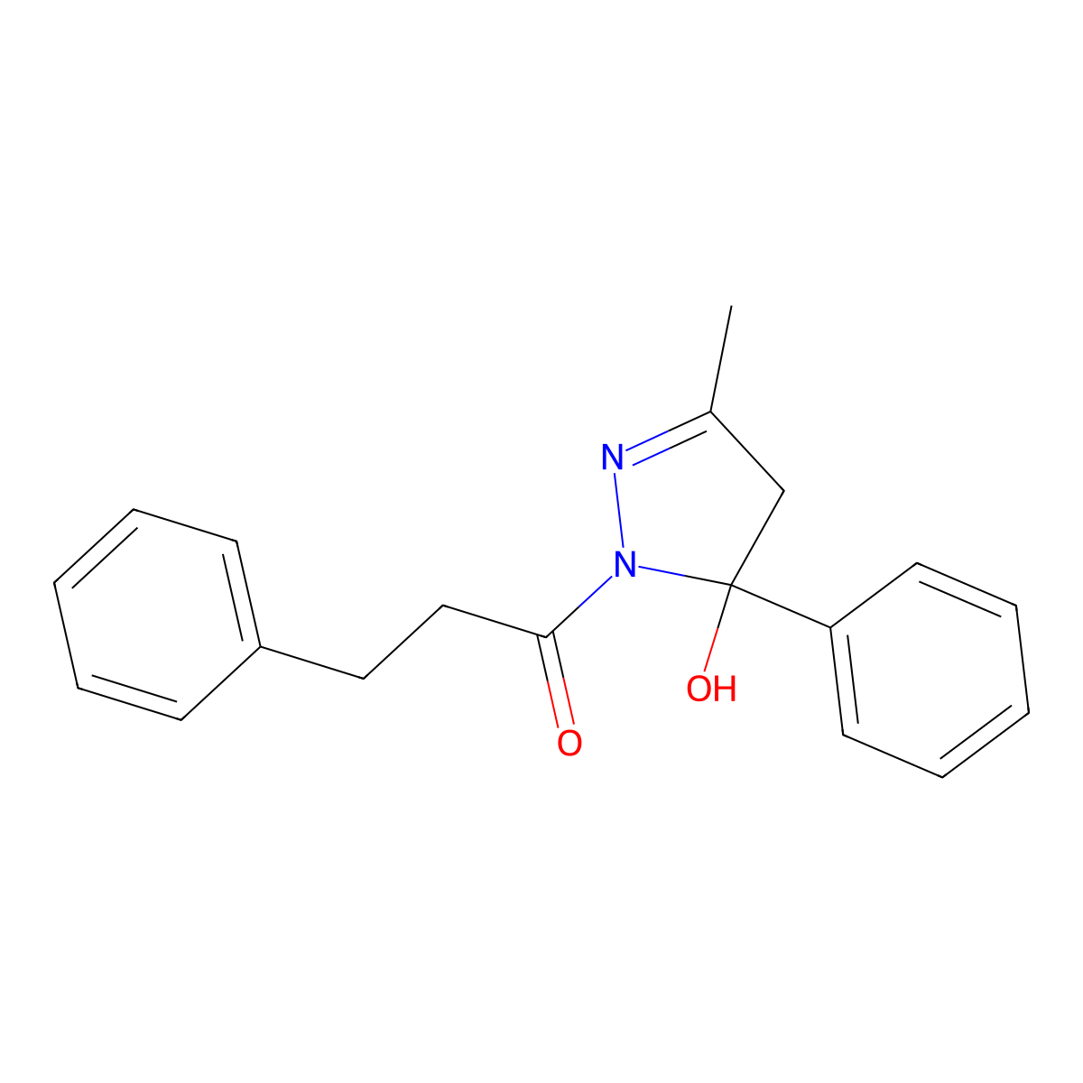 1-(5-Hydroxy-3-methyl-5-phenyl-4,5-dihydro-pyrazol-1-yl)-3-phenyl-propan-1-one molecular structure, CAS 331834-93-6