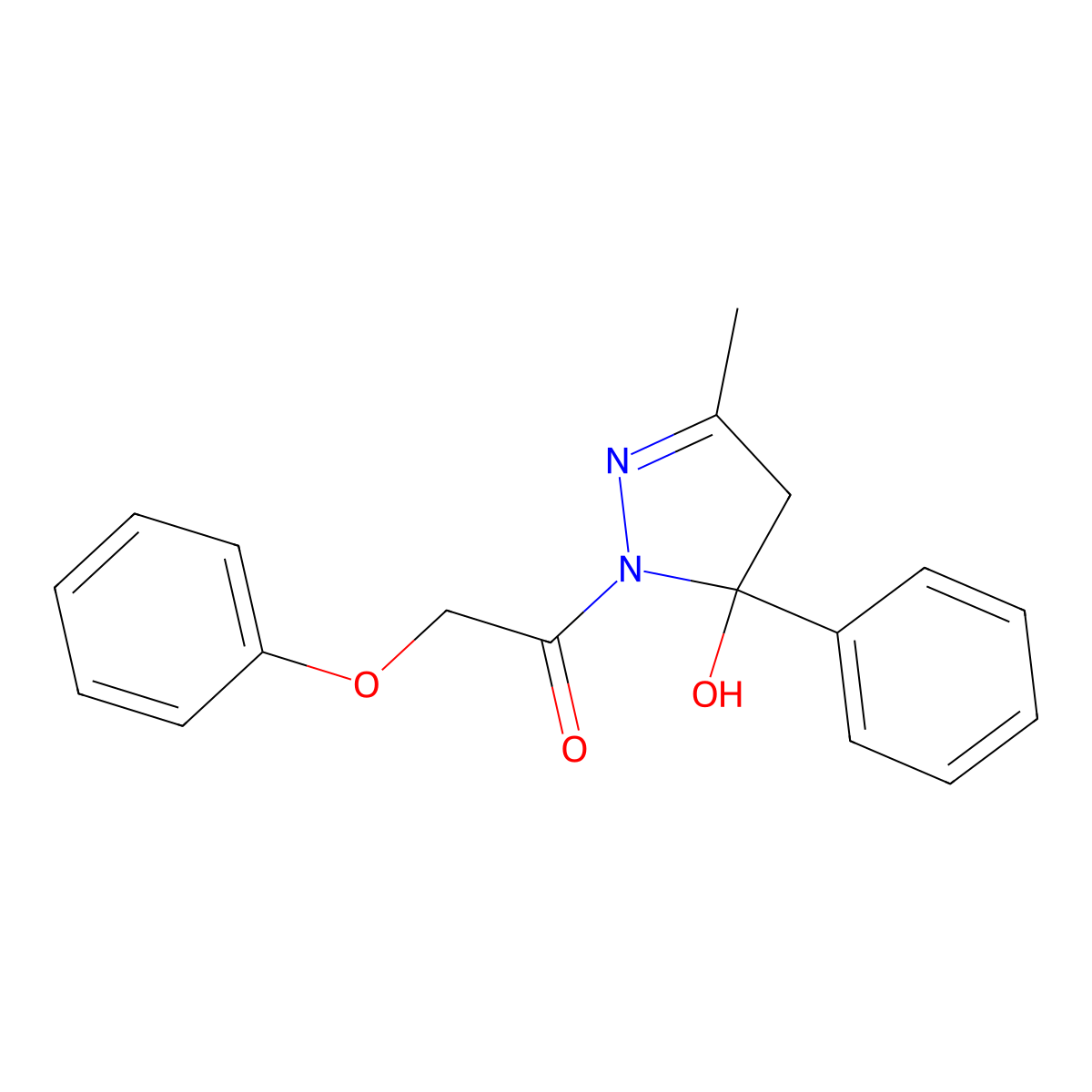1-(5-hydroxy-3-methyl-5-phenyl-4H-pyrazol-1-yl)-2-phenoxyethanone molecular structure, CAS 331835-09-7