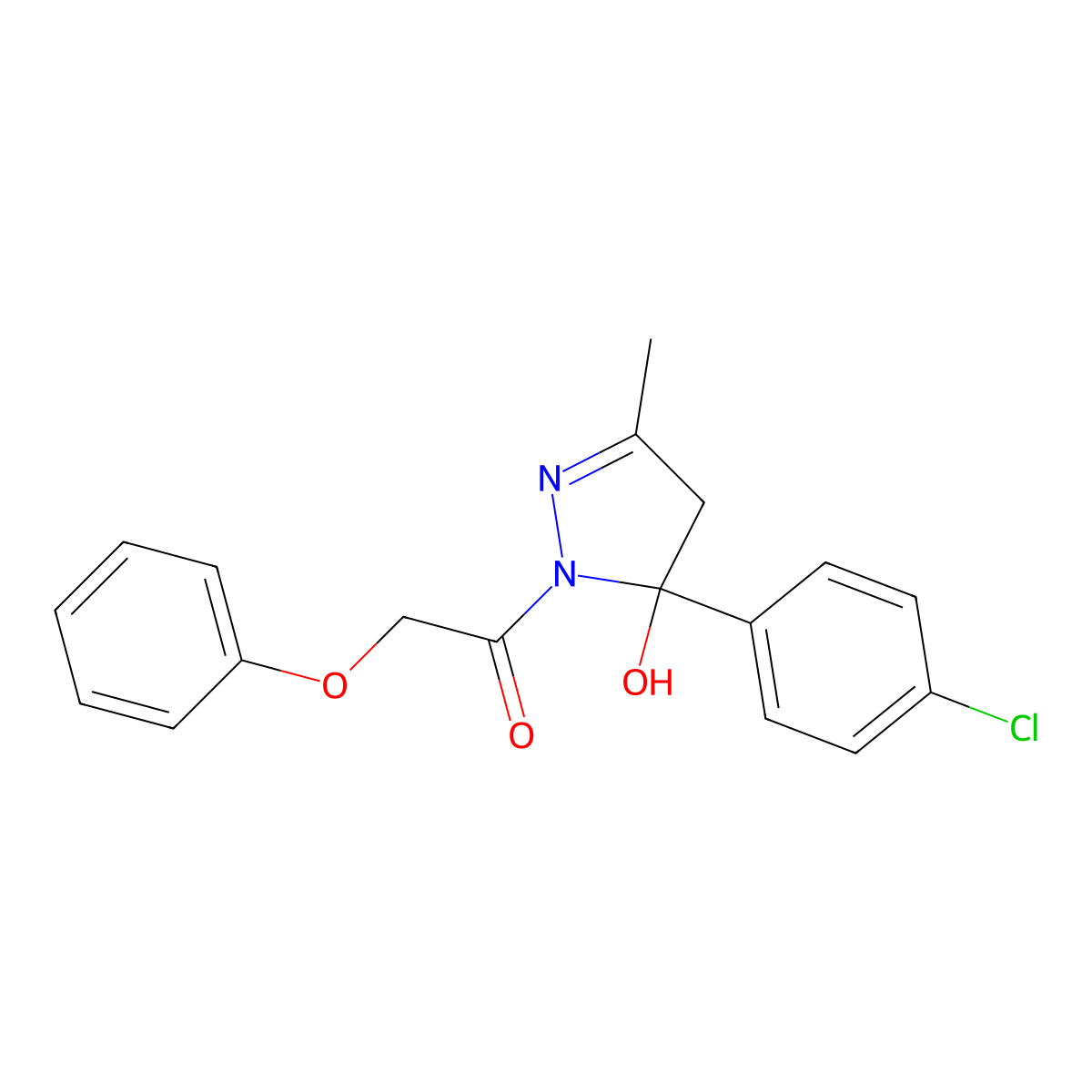 1-[5-(4-chlorophenyl)-5-hydroxy-3-methyl-4H-pyrazol-1-yl]-2-phenoxyethanone molecular structure, CAS 331835-10-0