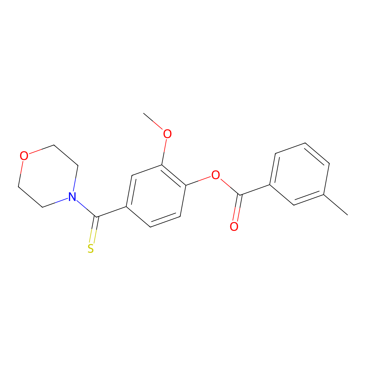 3-Methyl-benzoic acid 2-methoxy-4-(morpholine-4-carbothioyl)-phenyl ester molecular structure, CAS 331835-68-8