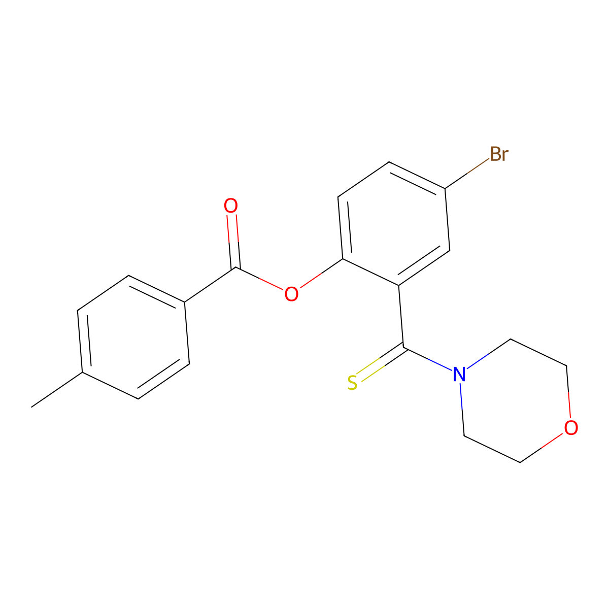 4-Methyl-benzoic acid 4-bromo-2-(morpholine-4-carbothioyl)-phenyl ester molecular structure, CAS 331836-45-4