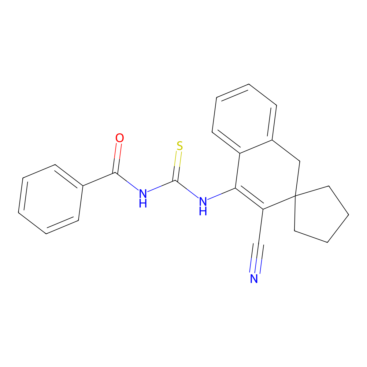 N-[(2-cyanospiro[4H-naphthalene-3,1'-cyclopentane]-1-yl)carbamothioyl]benzamide molecular structure, CAS 331837-24-2