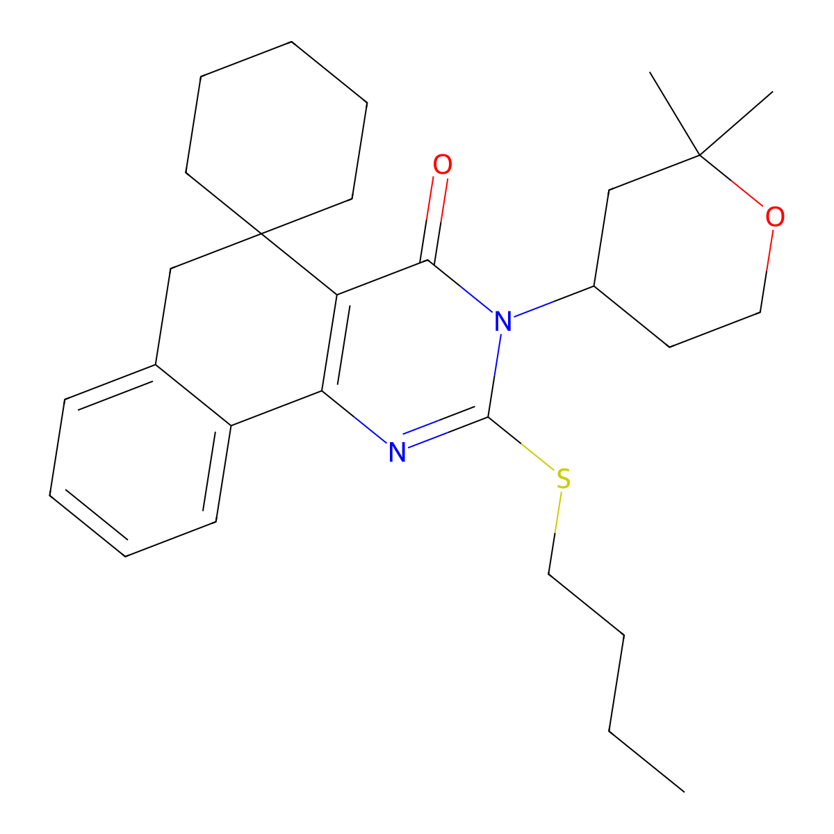2-butylsulfanyl-3-(2,2-dimethyloxan-4-yl)spiro[6H-benzo[h]quinazoline-5,1'-cyclohexane]-4-one molecular structure, CAS 331837-29-7