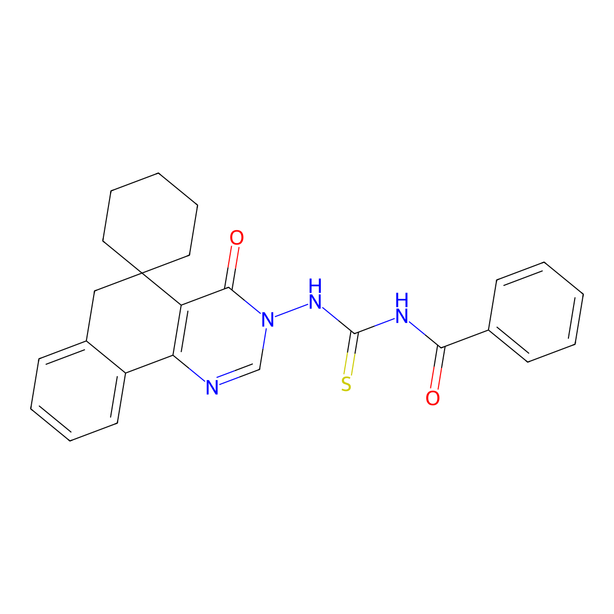 N-benzoyl-N'-(4-oxo-5,6-dihydrospiro[benzo[h]quinazoline-5,1'-cyclohexane]-3(4H)-yl)thiourea molecular structure, CAS 331837-31-1