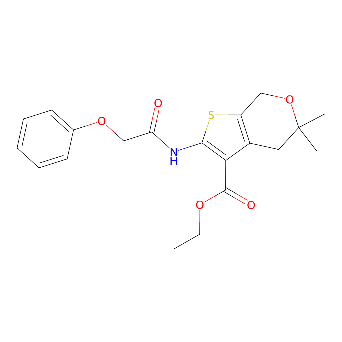 Ethyl 5,5-dimethyl-2-[(2-phenoxyacetyl)amino]-4,7-dihydrothieno[2,3-c]pyran-3-carboxylate molecular structure, CAS 331837-43-5
