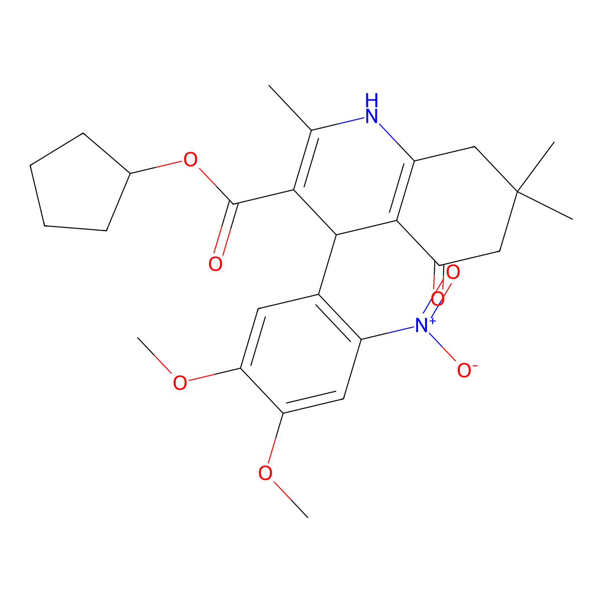 Cyclopentyl 4-(4,5-dimethoxy-2-nitrophenyl)-2,7,7-trimethyl-5-oxo-1,4,5,6,7,8-hexahydroquinoline-3-carboxylate molecular structure, CAS 331838-65-4
