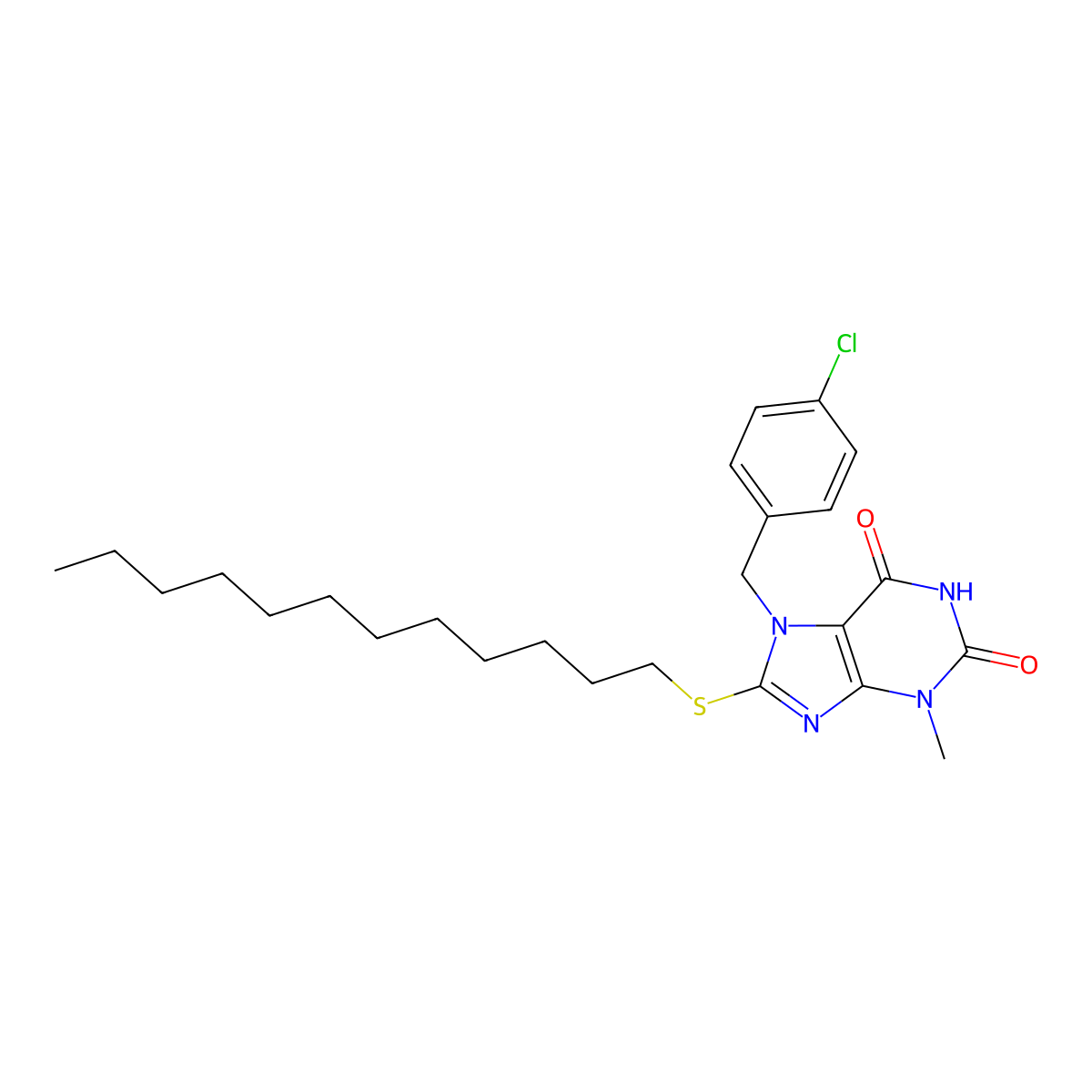7-(4-chlorobenzyl)-8-(dodecylsulfanyl)-3-methyl-3,7-dihydro-1H-purine-2,6-dione molecular structure, CAS 331839-75-9