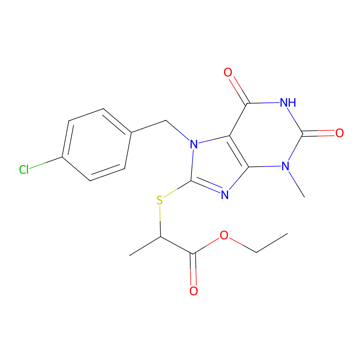 ethyl 2-((7-(4-chlorobenzyl)-3-methyl-2,6-dioxo-2,3,6,7-tetrahydro-1H-purin-8-yl)thio)propanoate molecular structure, CAS 331839-78-2