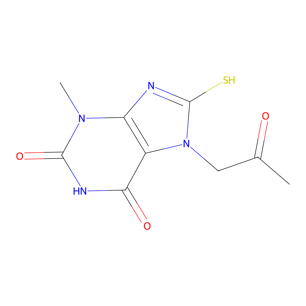 8-Mercapto-3-methyl-7-(2-oxopropyl)-3,7-dihydro-1H-purine-2,6-dione molecular structure, CAS 331839-81-7