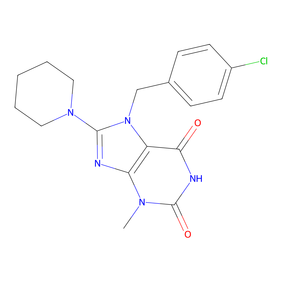 7-(4-chlorobenzyl)-3-methyl-8-(piperidin-1-yl)-1H-purine-2,6(3H,7H)-dione molecular structure, CAS 331839-85-1