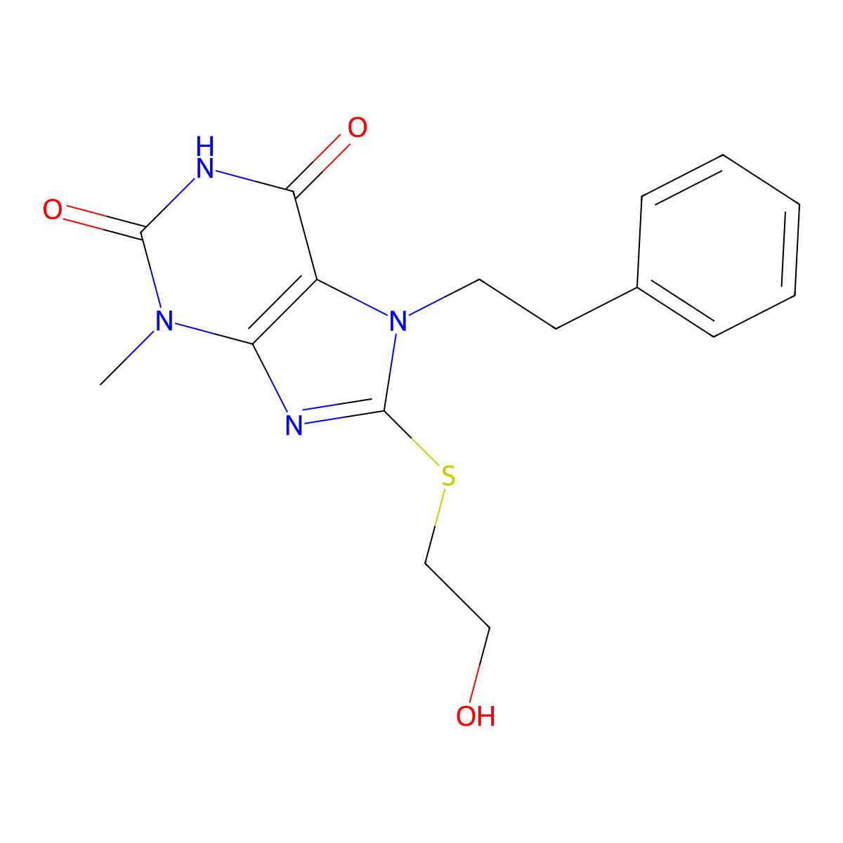 8-((2-hydroxyethyl)thio)-3-methyl-7-phenethyl-1H-purine-2,6(3H,7H)-dione molecular structure, CAS 331839-94-2