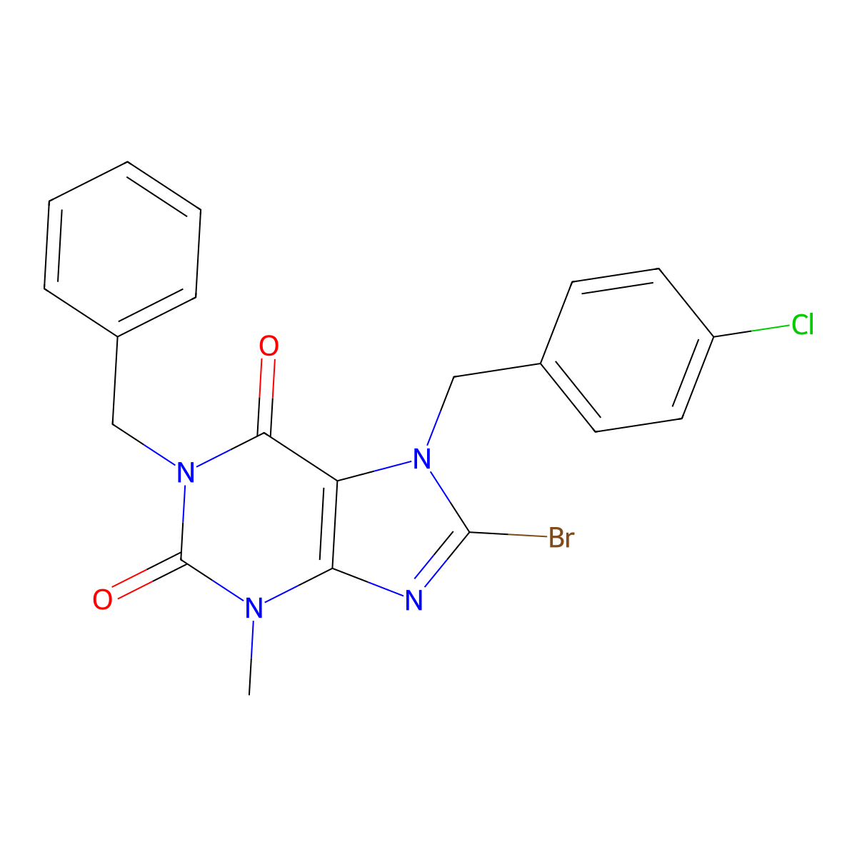 1-benzyl-8-bromo-7-(4-chlorobenzyl)-3-methyl-3,7-dihydro-1H-purine-2,6-dione molecular structure, CAS 331840-00-7