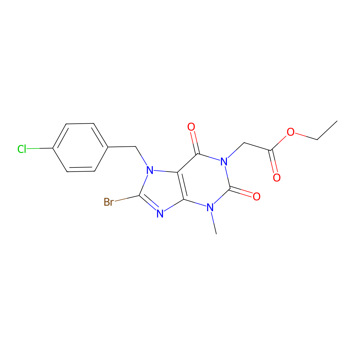 Ethyl 2-[8-bromo-7-[(4-chlorophenyl)methyl]-3-methyl-2,6-dioxopurin-1-yl]acetate molecular structure, CAS 331840-01-8
