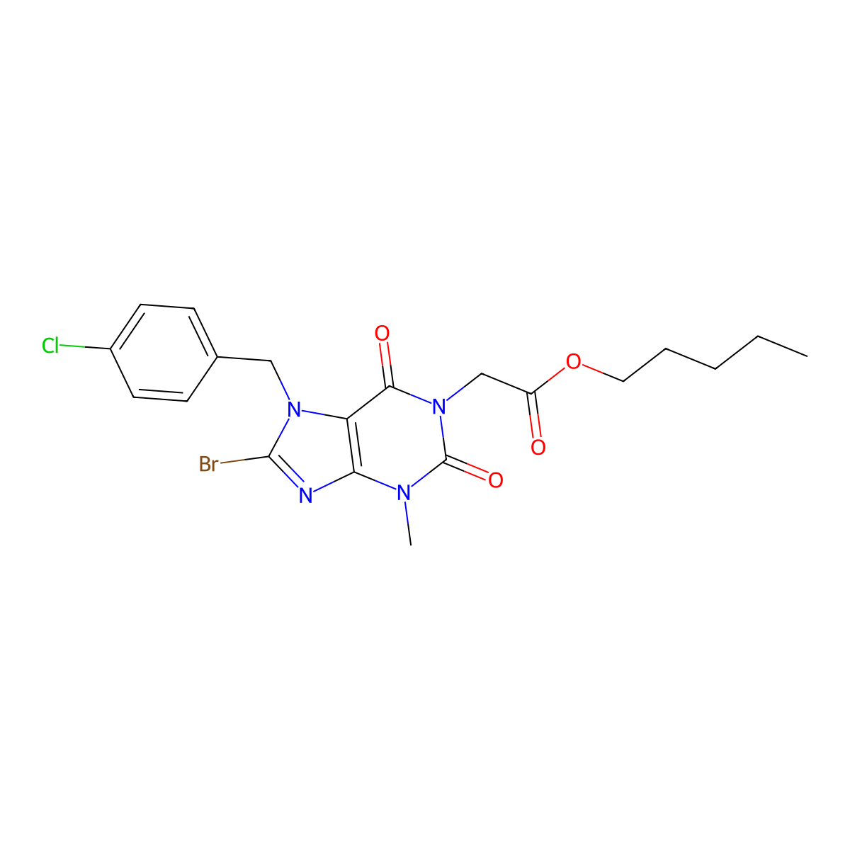 pentyl [8-bromo-7-(4-chlorobenzyl)-3-methyl-2,6-dioxo-2,3,6,7-tetrahydro-1H-purin-1-yl]acetate molecular structure, CAS 331840-02-9