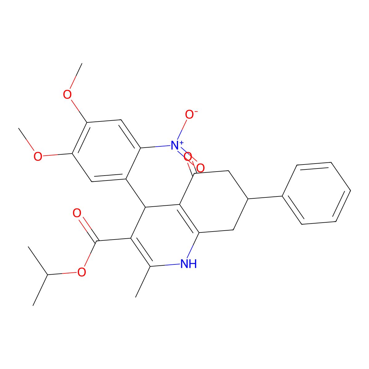 Isopropyl 4-{2-nitro-4,5-dimethoxyphenyl}-2-methyl-5-oxo-7-phenyl-1,4,5,6,7,8-hexahydroquinoline-3-carboxylate molecular structure, CAS 331840-47-2