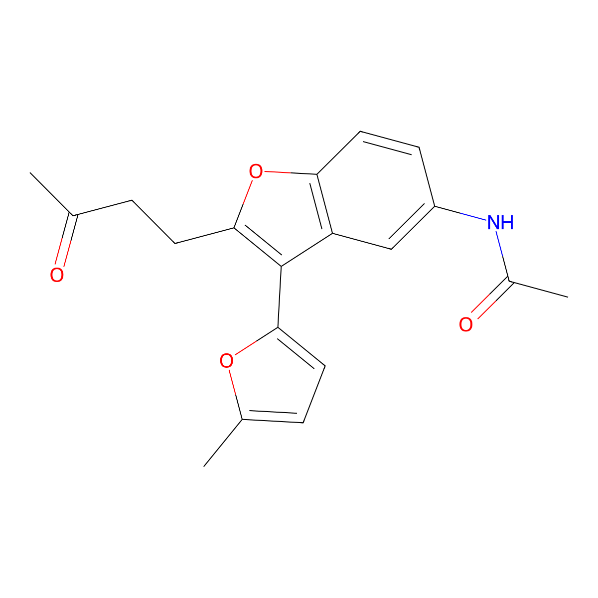N-[3-(5-methylfuran-2-yl)-2-(3-oxobutyl)-1-benzofuran-5-yl]acetamide molecular structure, CAS 331840-50-7