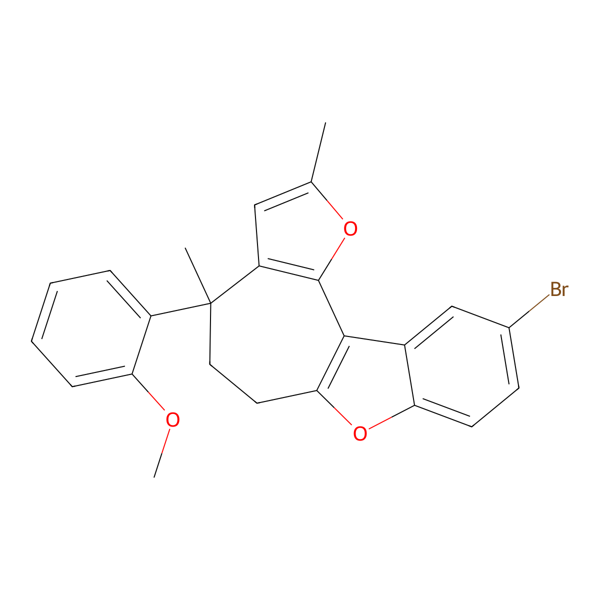 10-bromo-4-(2-methoxyphenyl)-2,4-dimethyl-5,6-dihydro-4H-furo[2',3':3,4]cyclohepta[1,2-b][1]benzofuran molecular structure, CAS 331840-58-5