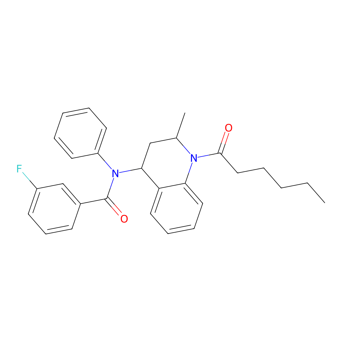3-fluoro-N-(1-hexanoyl-2-methyl-1,2,3,4-tetrahydroquinolin-4-yl)-N-phenylbenzamide molecular structure, CAS 331840-76-7