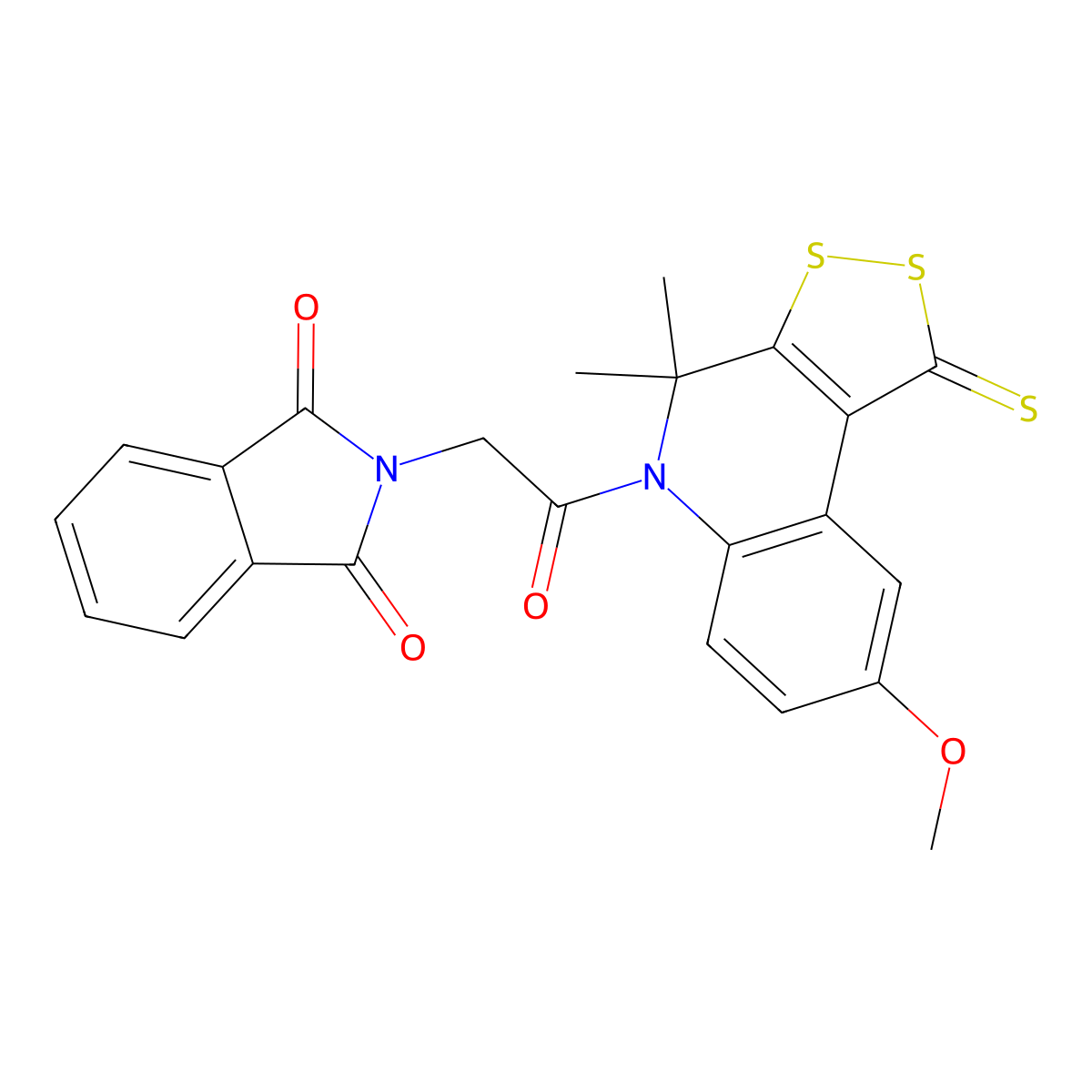 2-[2-(8-methoxy-4,4-dimethyl-1-thioxo-1,4-dihydro-5H-[1,2]dithiolo[3,4-c]quinolin-5-yl)-2-oxoethyl]-1H-isoindole-1,3(2H)-dione molecular structure, CAS 331840-77-8