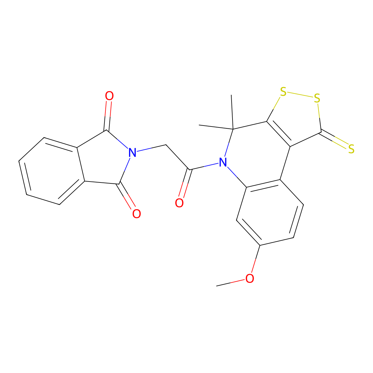 2-[2-(7-methoxy-4,4-dimethyl-1-thioxo-1,4-dihydro-5H-[1,2]dithiolo[3,4-c]quinolin-5-yl)-2-oxoethyl]-1H-isoindole-1,3(2H)-dione molecular structure, CAS 331840-78-9