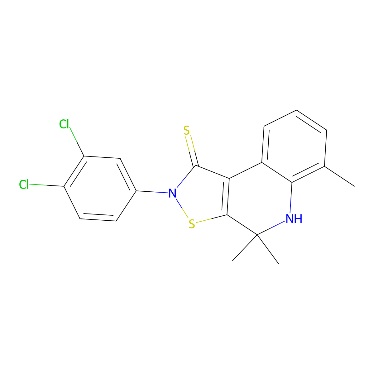 2-(3,4-dichlorophenyl)-4,4,6-trimethyl-4,5-dihydroisothiazolo[5,4-c]quinoline-1(2H)-thione molecular structure, CAS 331841-07-7