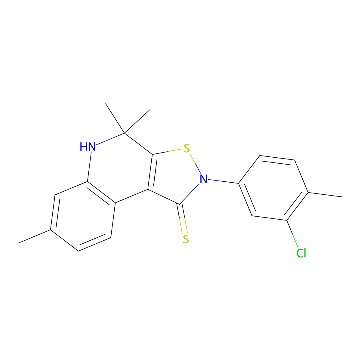 2-(3-chloro-4-methylphenyl)-4,4,7-trimethyl-4,5-dihydroisothiazolo[5,4-c]quinoline-1(2H)-thione molecular structure, CAS 331841-10-2
