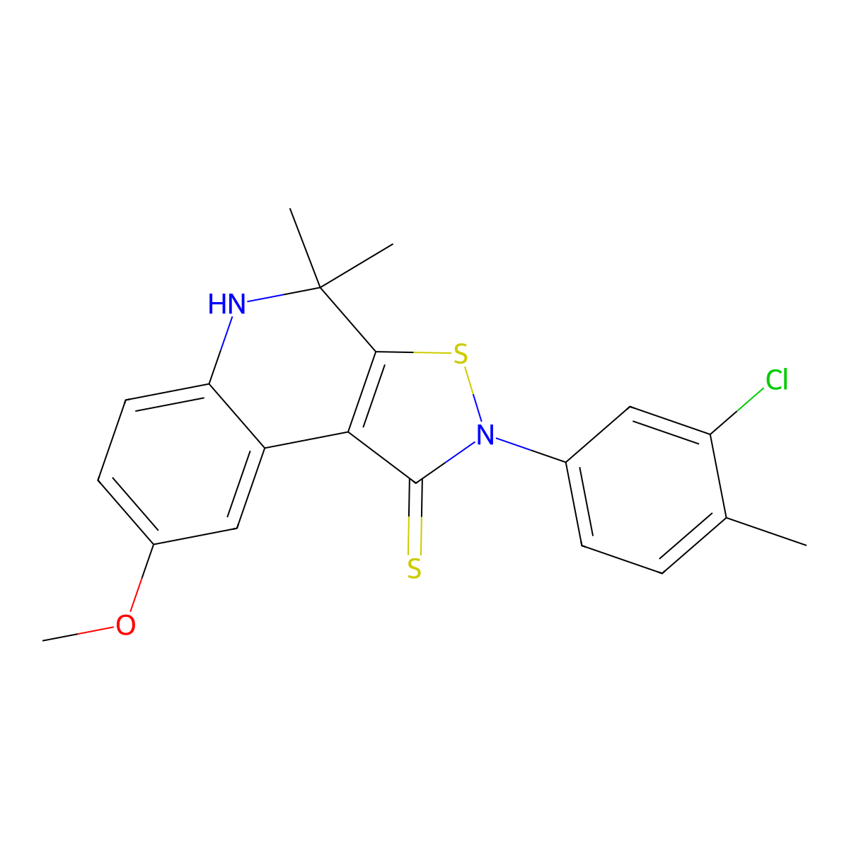 2-(3-chloro-4-methylphenyl)-8-methoxy-4,4-dimethyl-4,5-dihydroisothiazolo[5,4-c]quinoline-1(2H)-thione molecular structure, CAS 331841-11-3