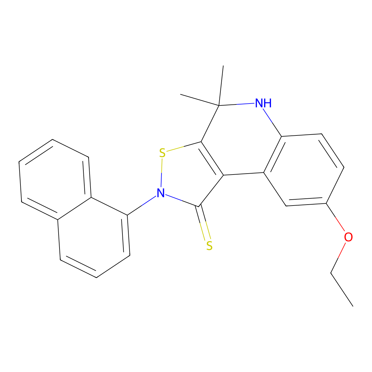 8-ethoxy-4,4-dimethyl-2-(1-naphthyl)-4,5-dihydroisothiazolo[5,4-c]quinoline-1(2H)-thione molecular structure, CAS 331841-13-5