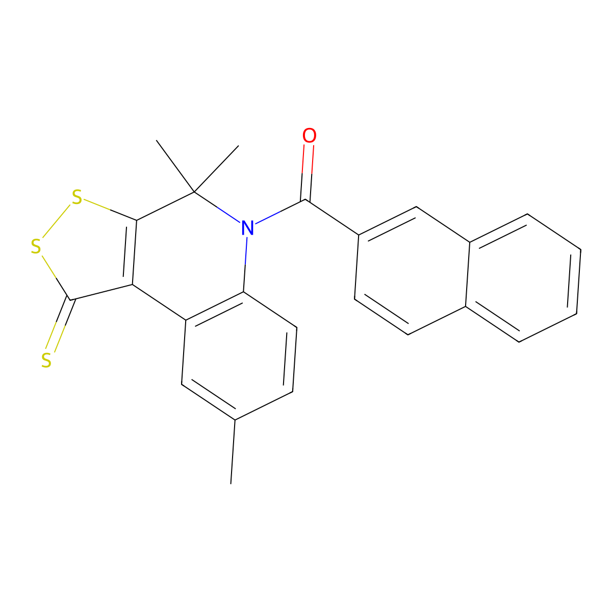 Naphthalen-2-yl-(4,4,8-trimethyl-1-sulfanylidenedithiolo[3,4-c]quinolin-5-yl)methanone molecular structure, CAS 331841-14-6