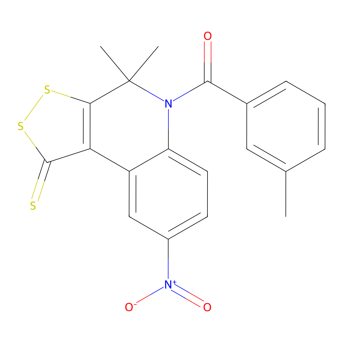 (4,4-Dimethyl-8-nitro-1-sulfanylidenedithiolo[3,4-c]quinolin-5-yl)-(3-methylphenyl)methanone molecular structure, CAS 331841-17-9