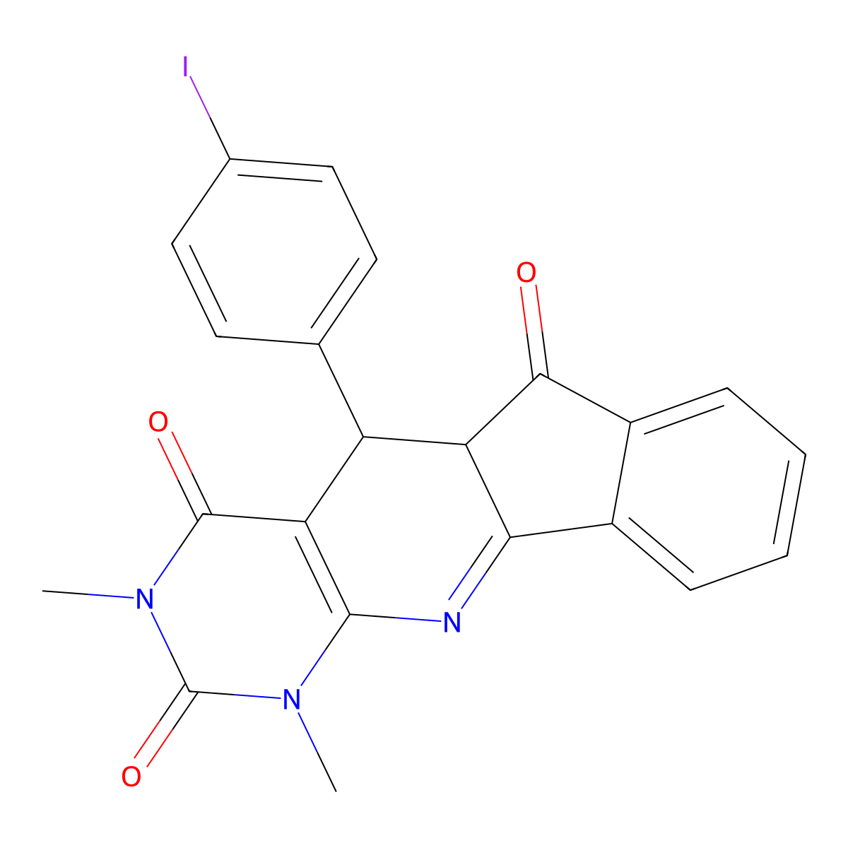 5-(4-iodophenyl)-1,3-dimethyl-5,5a-dihydro-1H-indeno[2',1':5,6]pyrido[2,3-d]pyrimidine-2,4,6(3H)-trione molecular structure, CAS 331841-20-4