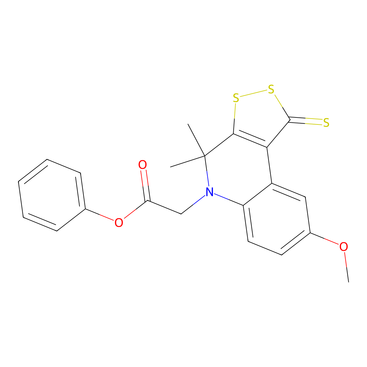 phenyl (8-methoxy-4,4-dimethyl-1-thioxo-1,4-dihydro-5H-[1,2]dithiolo[3,4-c]quinolin-5-yl)acetate molecular structure, CAS 331841-22-6