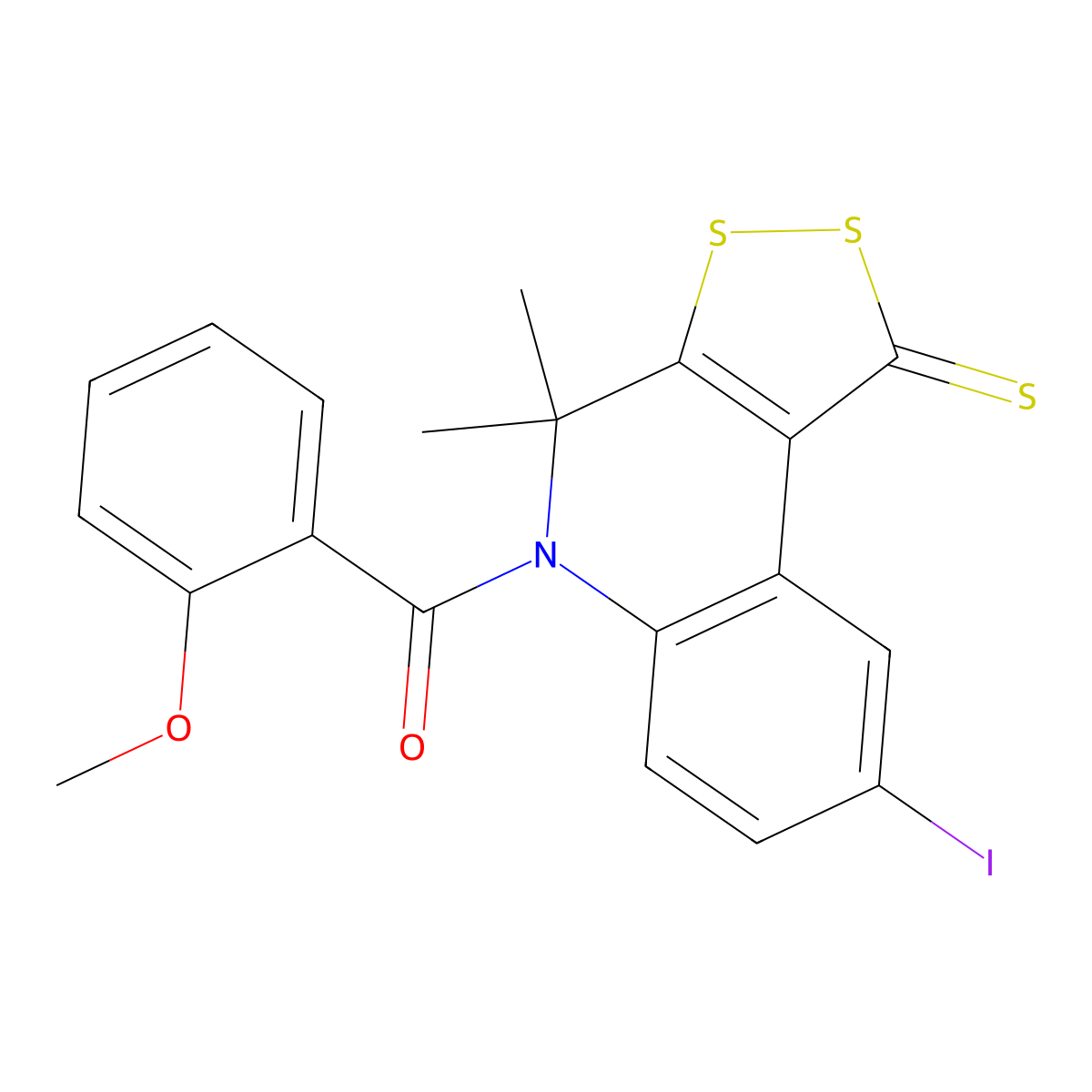 (8-Iodo-4,4-dimethyl-1-sulfanylidenedithiolo[3,4-c]quinolin-5-yl)-(2-methoxyphenyl)methanone molecular structure, CAS 331841-23-7