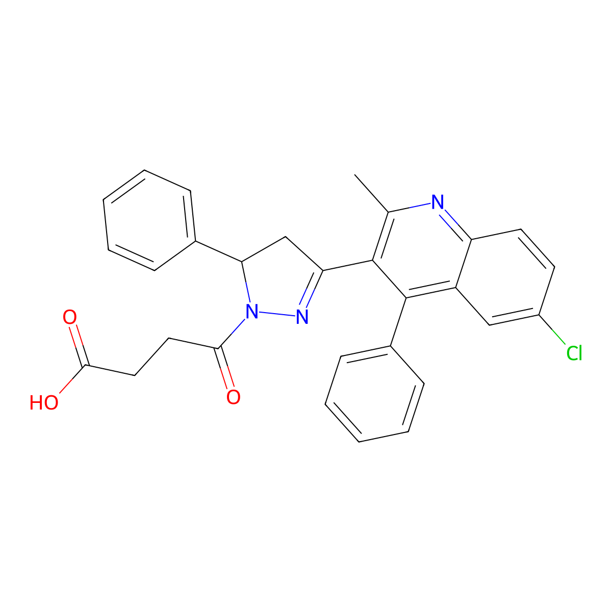 4-(3-(6-chloro-2-methyl-4-phenylquinolin-3-yl)-5-phenyl-4,5-dihydro-1H-pyrazol-1-yl)-4-oxobutanoic acid molecular structure, CAS 331841-25-9
