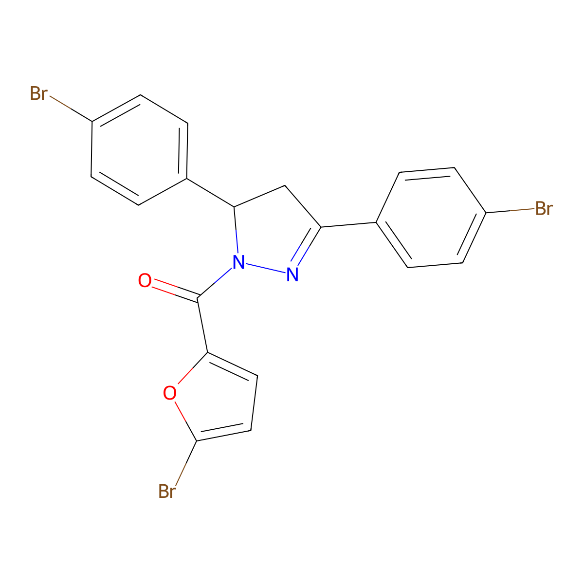 (3,5-bis(4-bromophenyl)-4,5-dihydro-1H-pyrazol-1-yl)(5-bromofuran-2-yl)methanone molecular structure, CAS 331841-27-1