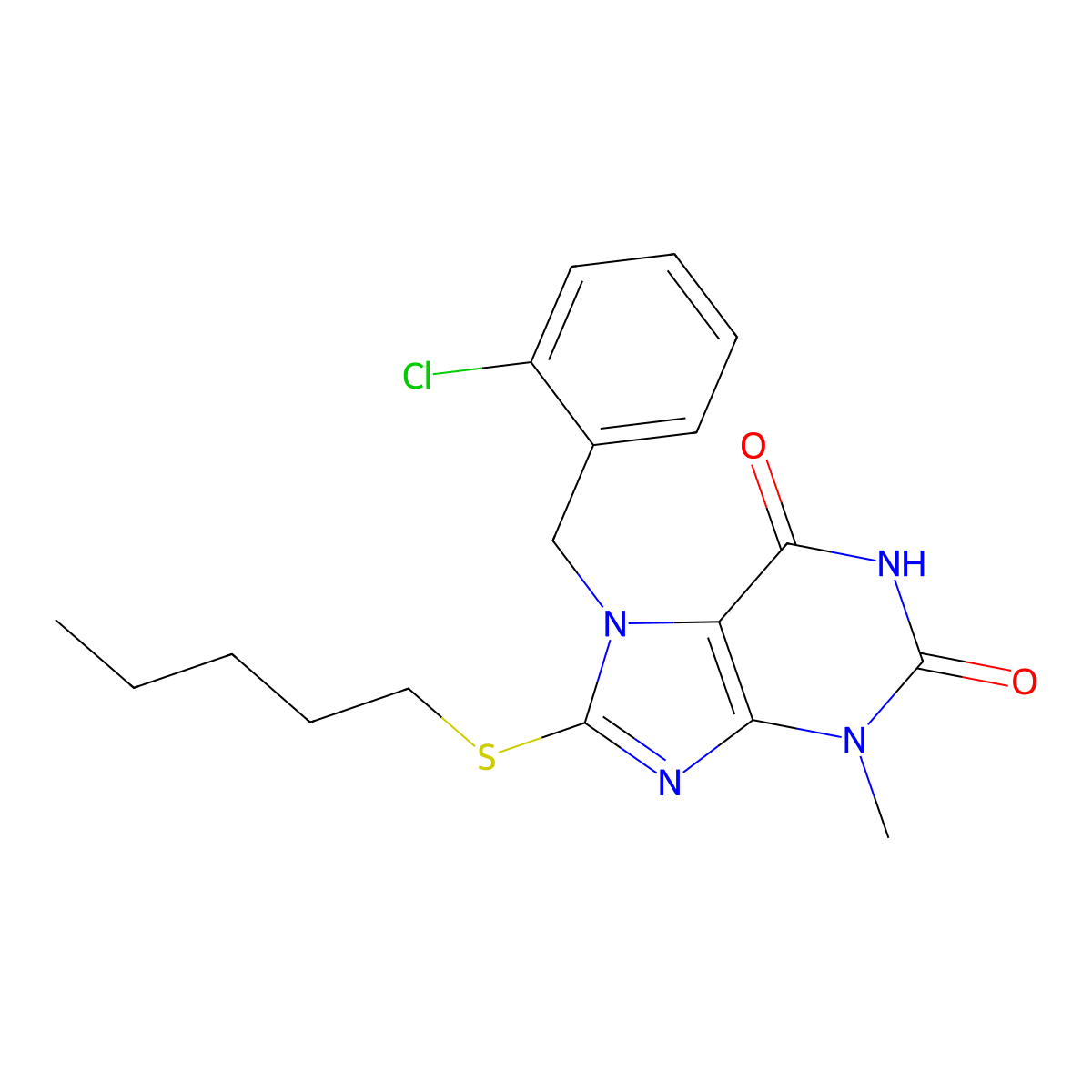 7-(2-chlorobenzyl)-3-methyl-8-(pentylsulfanyl)-3,7-dihydro-1H-purine-2,6-dione molecular structure, CAS 331841-38-4